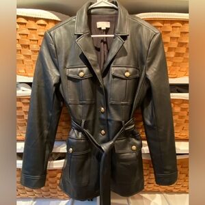 LOFT Faux Black Leather Belted Jacket